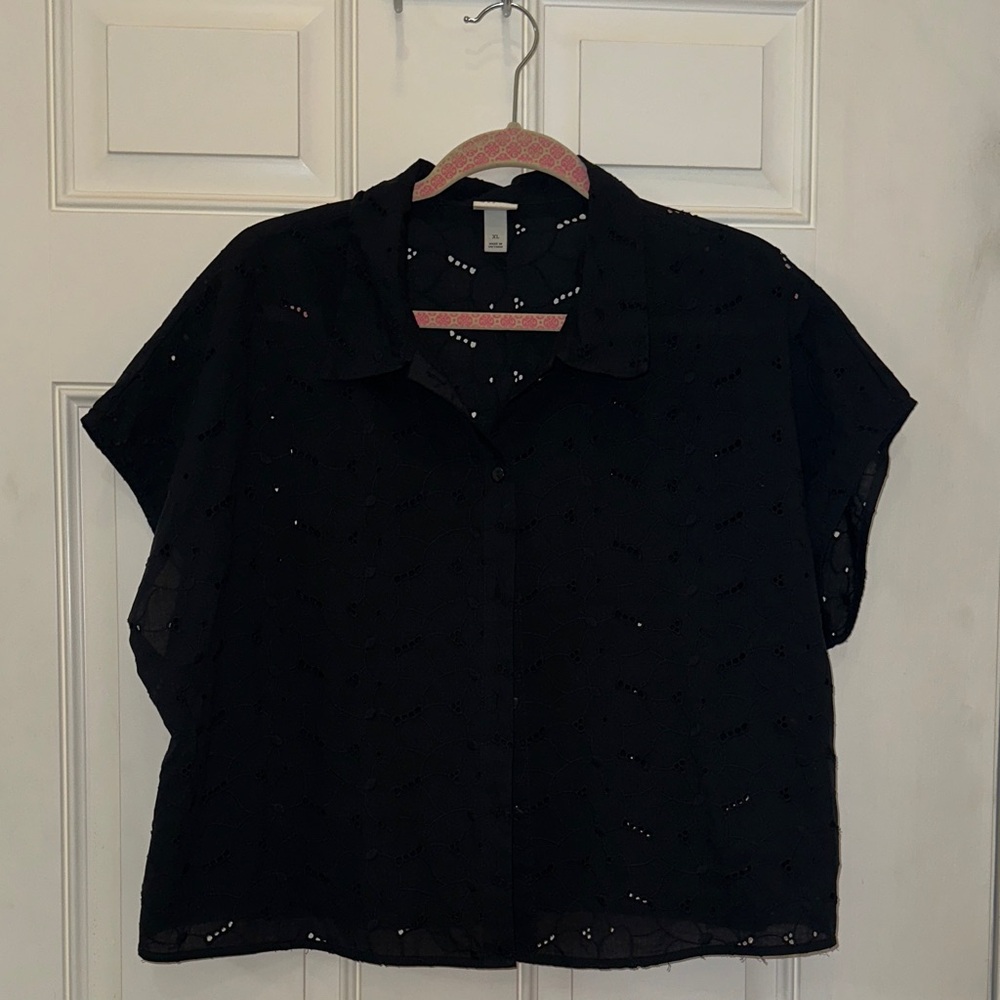 a new day Black Button Down Eyelet Shirt